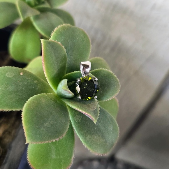Moldavite Colored CZ Pendant and Stud Earrings Set in Sterling Silver - Picture 8 of 8